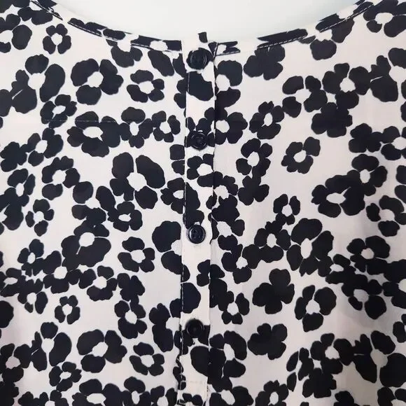 LOFT High Low Black White Floral Semi-Sheer Sleeveless Flowy Blouse Top Small - Picture 6 of 8